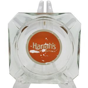Vintage Harrah's Casino Reno And Lake Tahoe Square Glass Ashtray